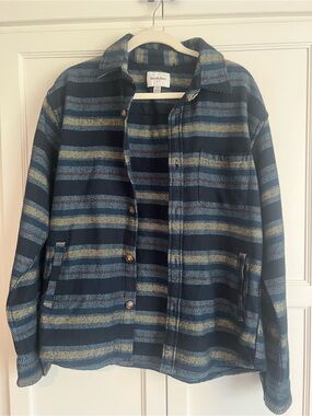 Goodfellow & Co Navy Striped Button-Up Shirt Jacket